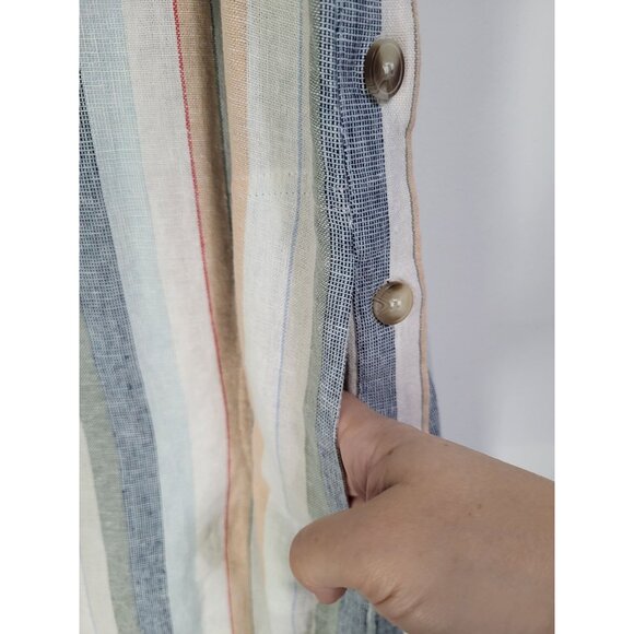 FOR CYNTHIA Women’s XL Striped Linen Blend Sleeveless Shift Dress Beach Coastal - Picture 4 of 9
